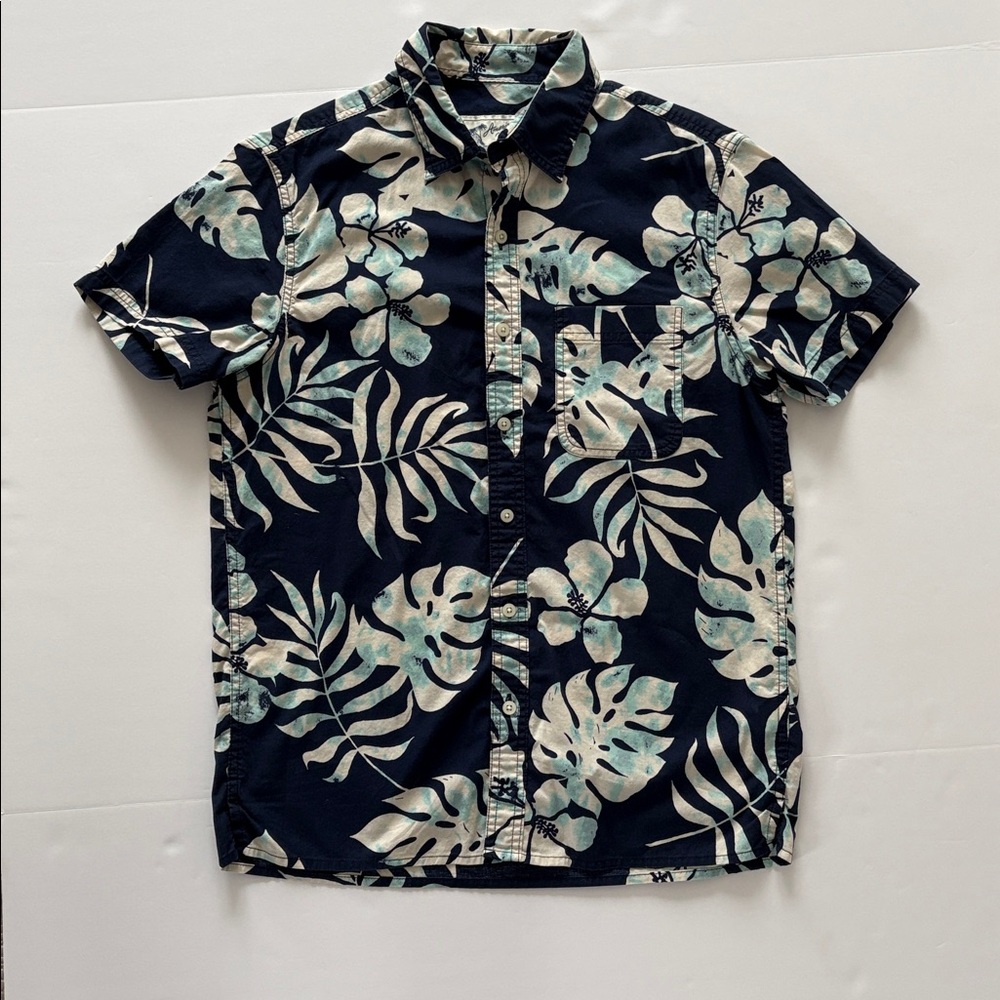 American Eagle Men's Palm Button Down Short Sleeve Poolside Shirt Teal S